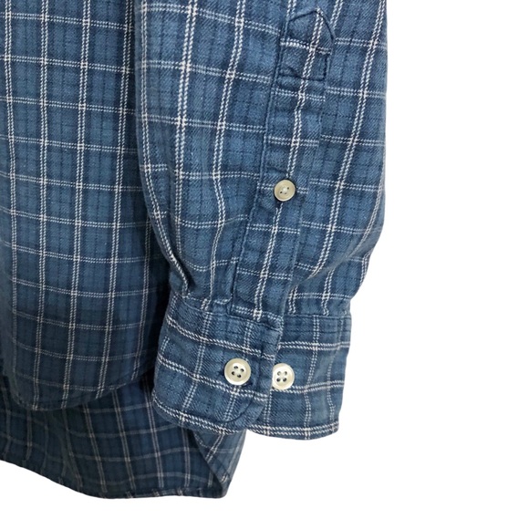 Vintage 90s Gap Flannel Shirt Mens L Blue Plaid L/S Cotton Button Down - Picture 5 of 7